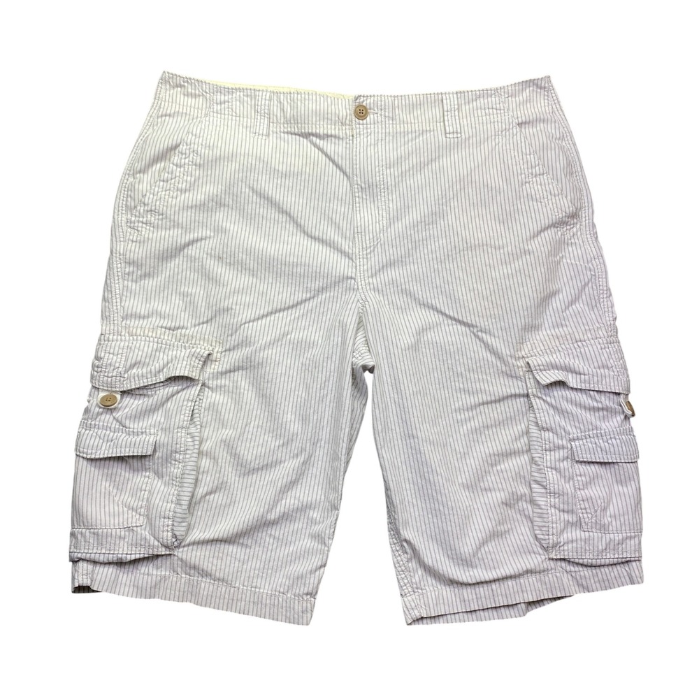Roebuck and Co Mens White Blue Pinstripe Cargo Shorts Size 40 Cotton Utility